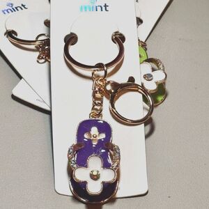 BAG CHARM MINT Purple Flip Flop Keychain with Gold and Crystal Accents
